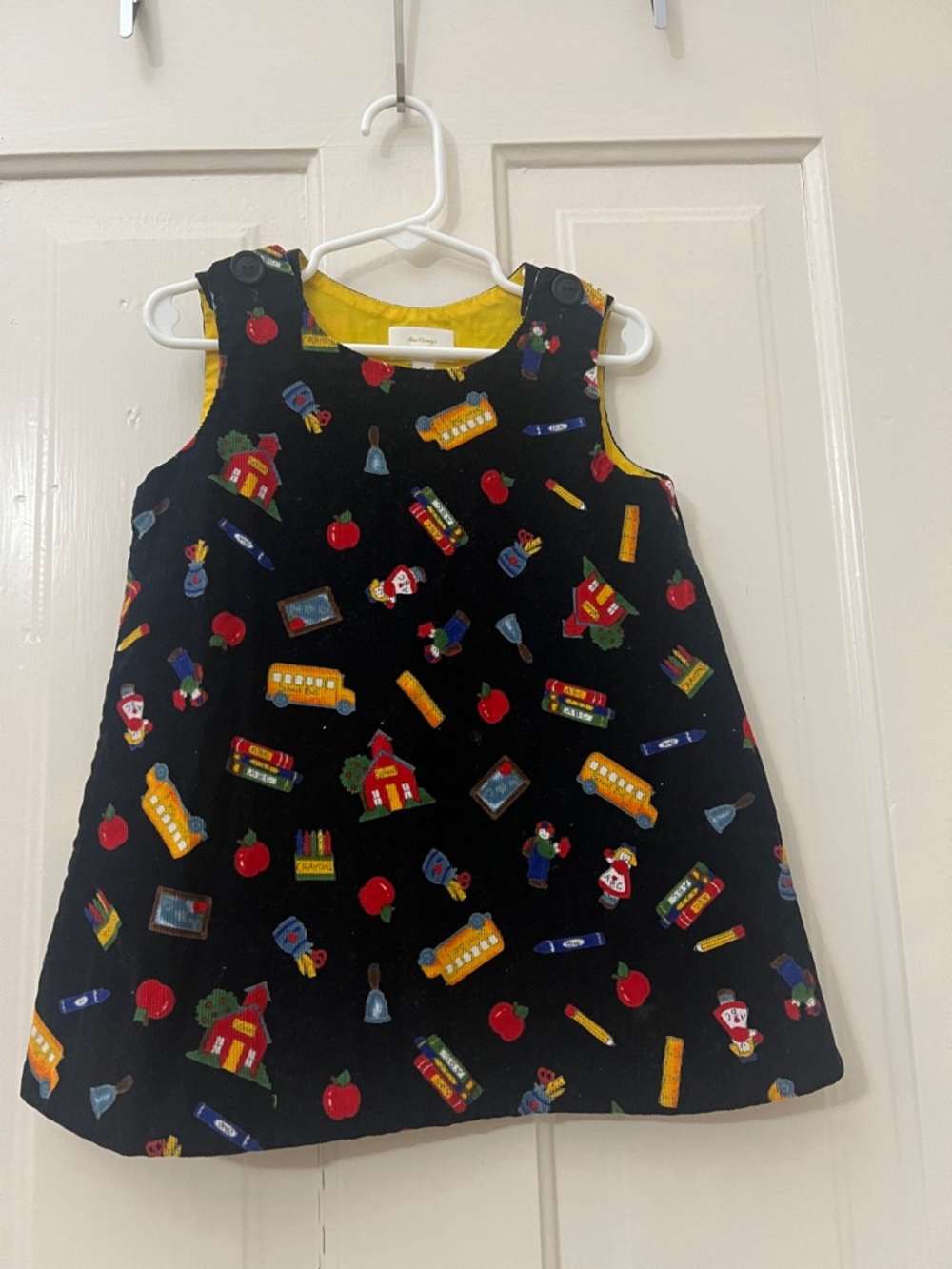 Children's Black School-Themed Pinafore Dress with Yellow Lining